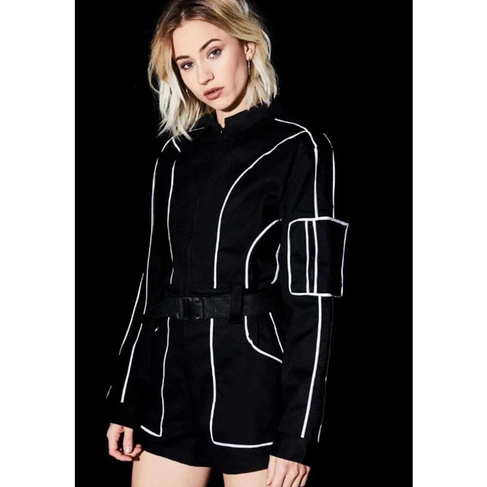 I AM GIA Trexler Romper Playsuit Black Reflective Size XS Tech Club Rave NWT New